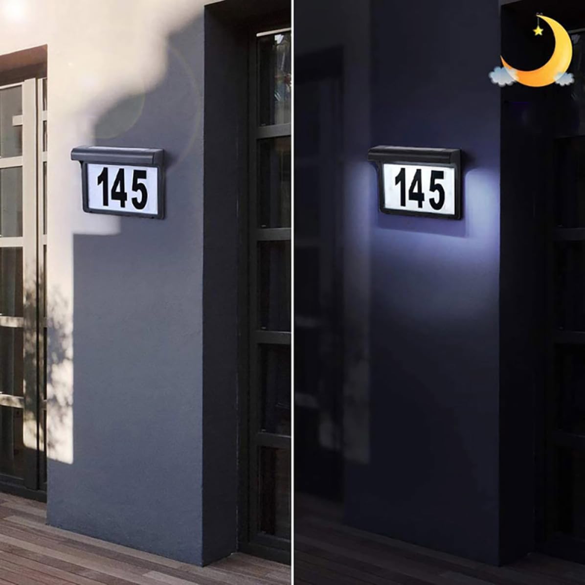 Targa Numero Civico Solare LED 6 Lampade 1, 2v 600mah per Esterni | Polisilicio e Plastica Nera, Controllo Luce, Copertura Ampia per Giardino e Cortile