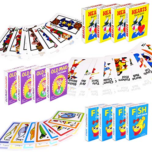 Card Games for Kids - Hearts, Go Fish, and Old Maid Playing Cards - Educational for Boys and Girls for Party Favors, Goody Bag Filler, Prizes - Classic Card Games Set of 12 Card Games for Kids - Hearts, Go Fish, and Old Maid Playing Cards - Educational for Boys and Girls for Party Favors, Goody Bag Filler, Prizes - Classic Card Games Set of 12
