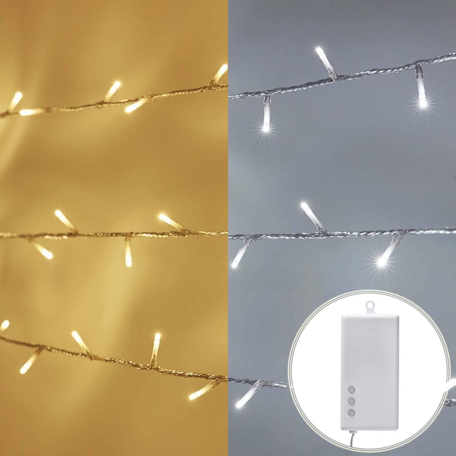 Lights4fun 600er LED Lichterkette weiß Essential Serie batteriebetrieb koppelbar
