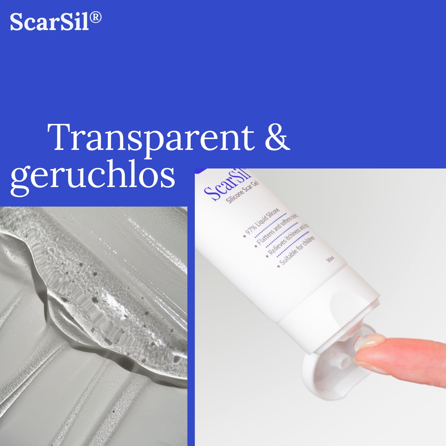 ScarSil flüssiges Narbenpflaster | blassere, flachere & weichere Narben | Silikon Narbengel, Narbencreme, Narbenpflege | Narbensalbe nach OP | Scar Removal Cream | transparent & geruchlos | 30 ml