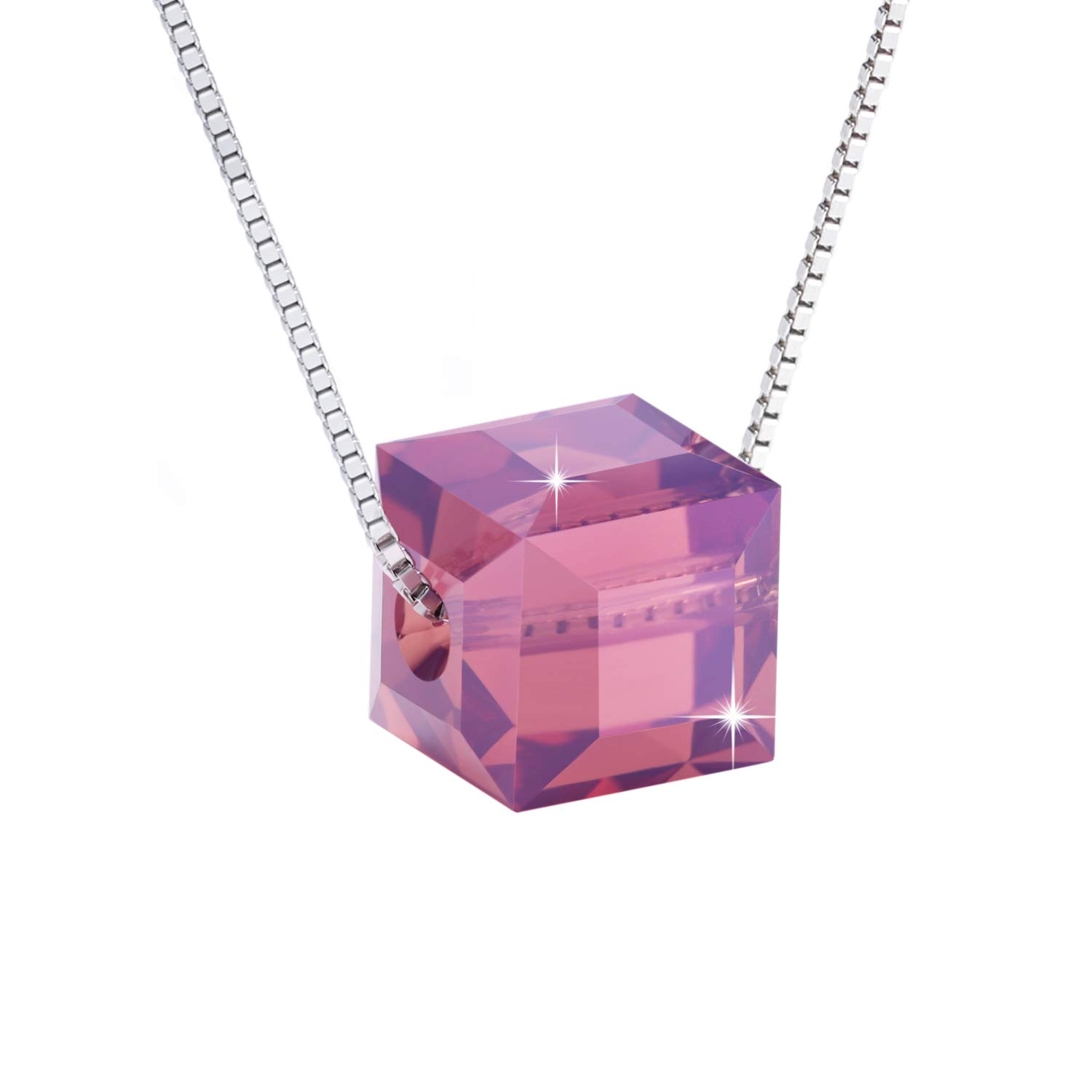 PLATO H S925 Sterling Silver Necklace Crystals Cube Pendant for Women Unique Jewelry with Exquisited Gift Box Valentines Mothers Day for Her