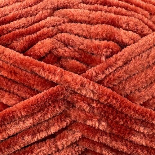 Image of Cuddly Velvet Chenille Yarn, Super Soft Fluffy Bulky for Knitting Crocheting Blanket Amigurumi, Durable for Shedding, 100 Gram (3.53 Ounces) 109 Yards (100 Meters) (Brick) (3 Skeins)