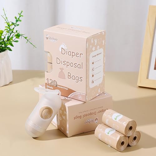 Miniatura 2 de Bolsas de pañales desechables para bebé, bolsas de pañales sucios biodegradables (8 rollos de repuesto120 bolsas) con dispensador  Bolsas de basura