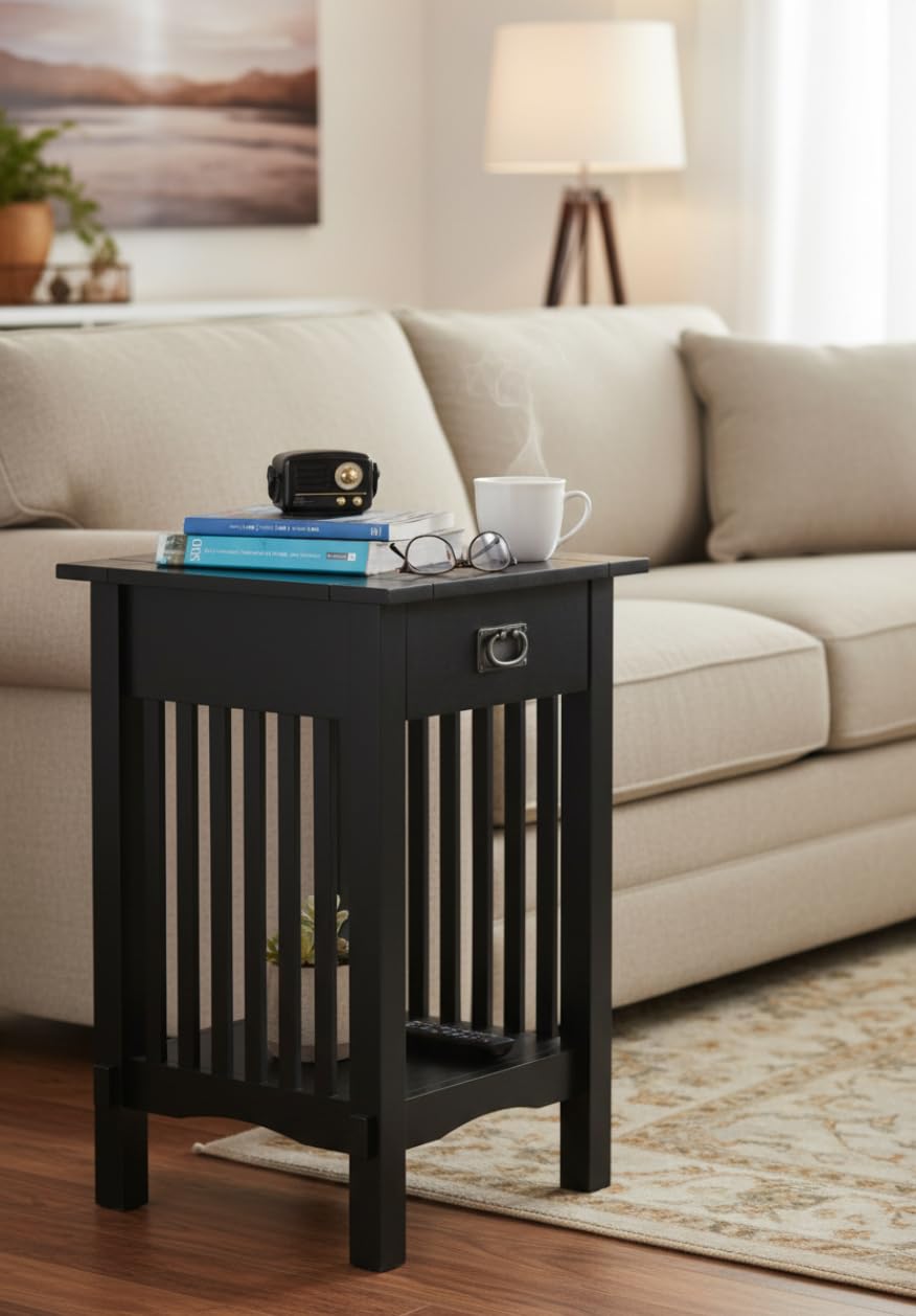 Legacy Decor Mission Style Telephone Stand End Table Antique, Black