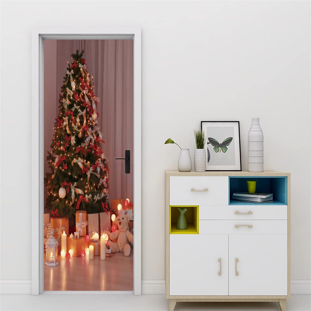 Sticker porte trompe l'oeil 95x215 cm sapin de Noël en PVC décoratif