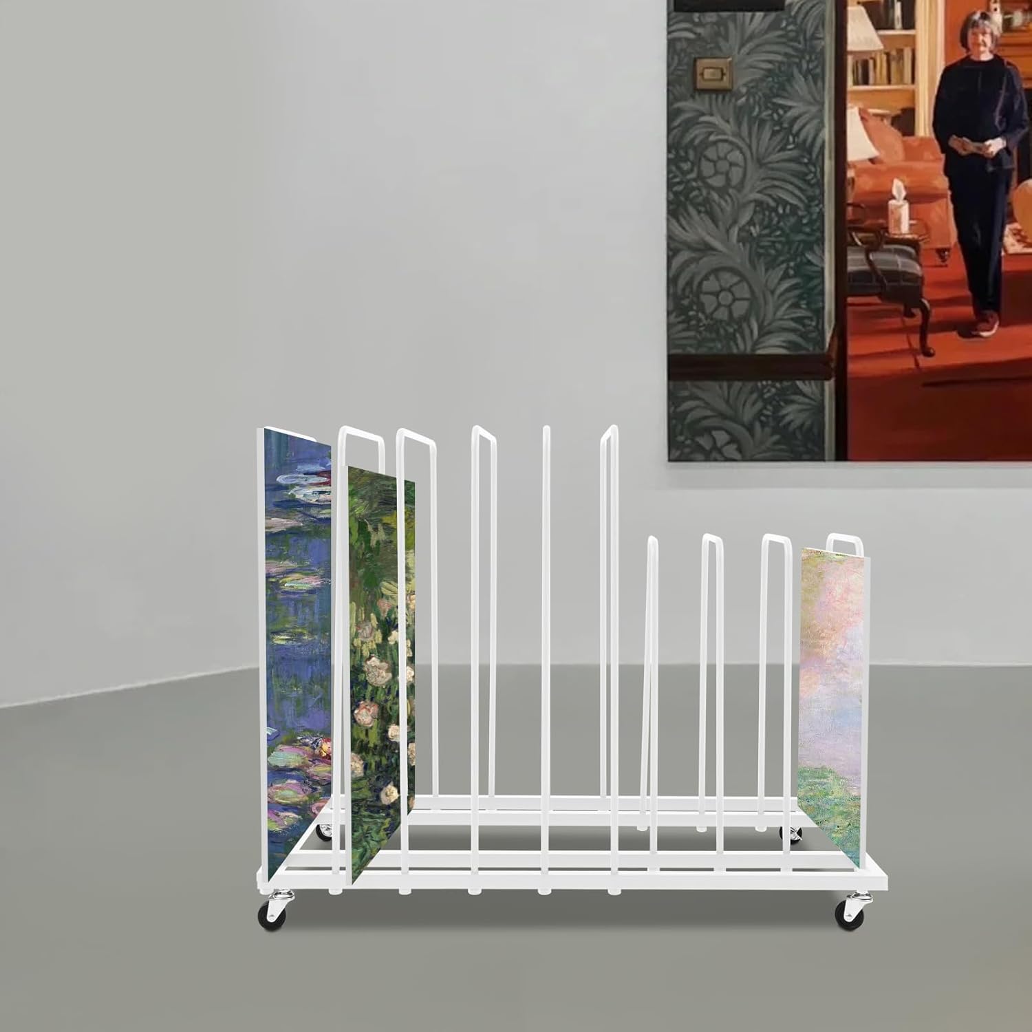 Art Canvas Storage Rack Art Drying Painting Rack with Caster Wheels Arts Print Display Racks Metal Storage Stand for Canvas Boards, Panel, Crafts Drying & Print Racks, Frame