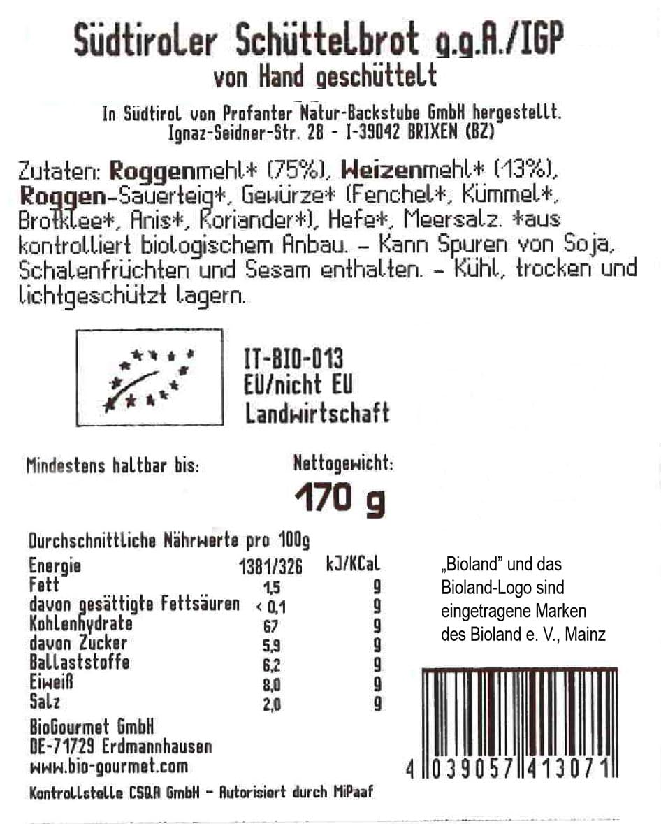 BioGourmet Südtiroler Schüttelbrot, 170 g