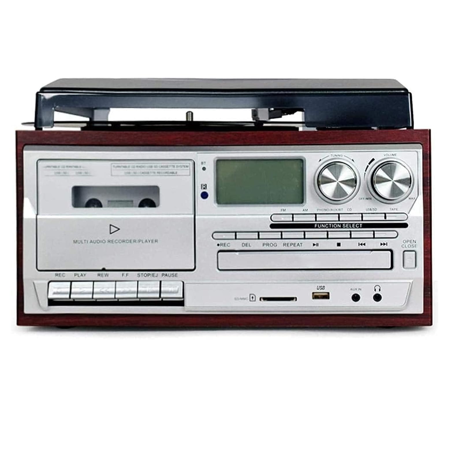 Wysokiej klasy odtwarzacz płyt winylowych Bluetooth Gramofon Kaseta CD Radio AM/FM i wejście z portem USB i kodowaniem SD Wbudowany pilot zdalnego sterowania Czerwony rejestrator(
