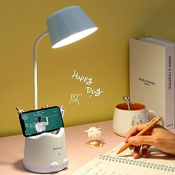 Ishvaan Trendz Portable Eye Protection Rechargeable LED Touch On/Off Desk/Table Lamp with Touch Dimmer for Home | Study | Office with Pen/Mobile Holder/Stand, White Colour