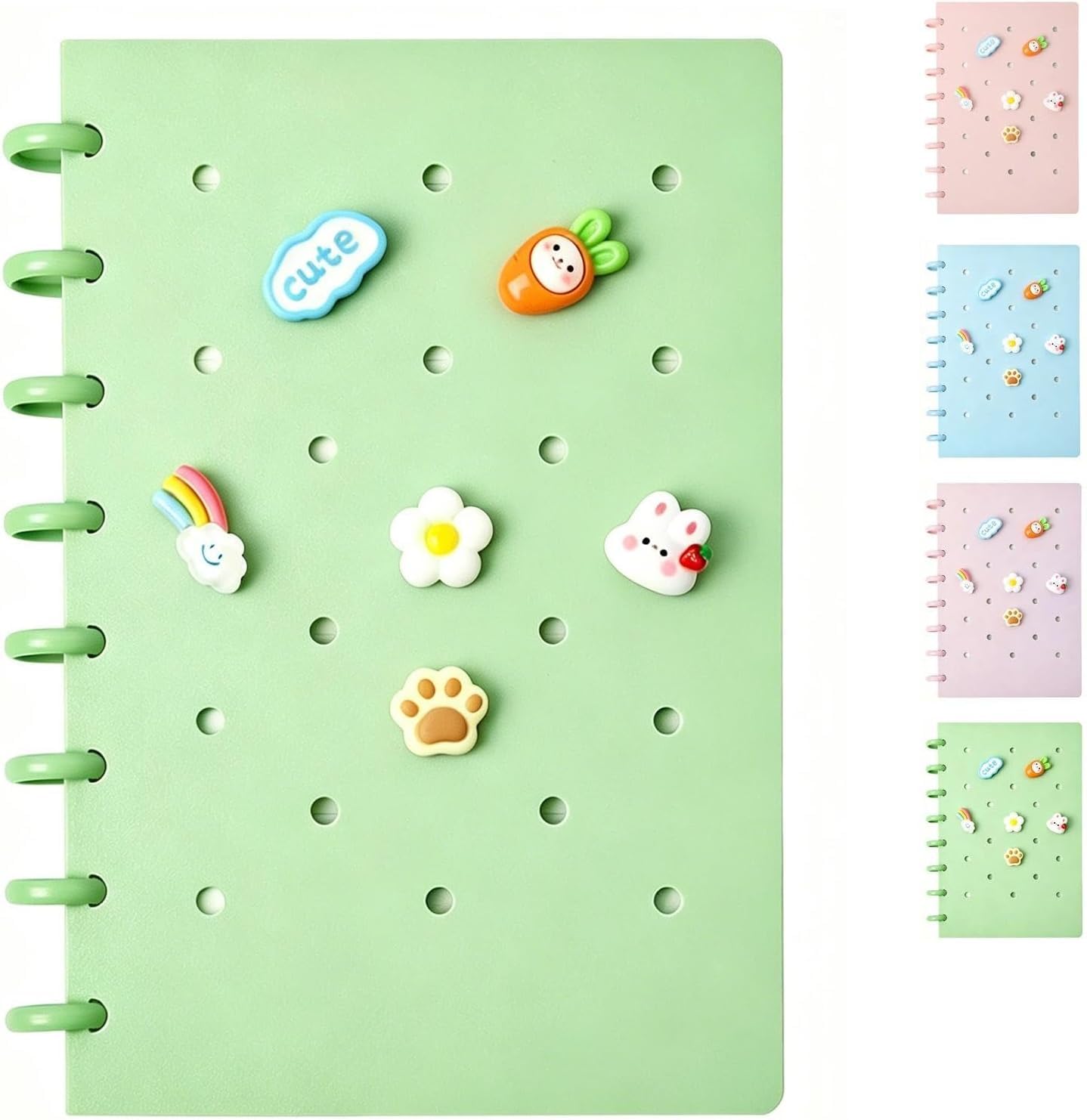 NIFTYY Cute Notebook for Girls – A5 21cm x 15cm Wirebound Journal – 100 Pages Lined & Plain – Kids Notepad, Childrens Sketchbook, Ladies Diary – Funny Hole Flower Design Stationery Set (green)