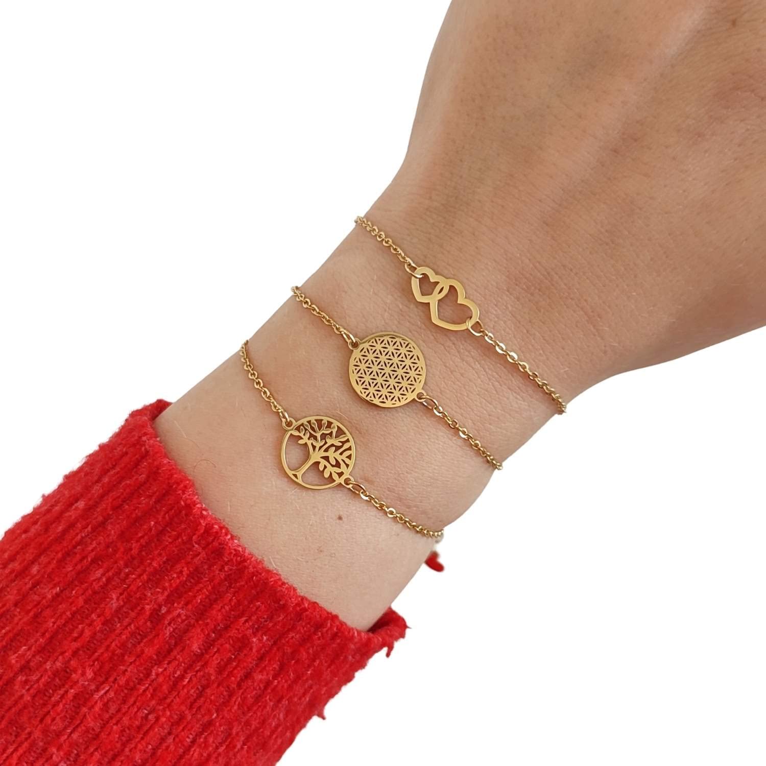 Geschenk zur Kommunion für Mädchen und Jungen – Symbol Armband nach Wahl, 316L Edelstahl (PVD-vergoldet, PVD-rosévergoldet) – personalisierte Geschenkbox mit Name