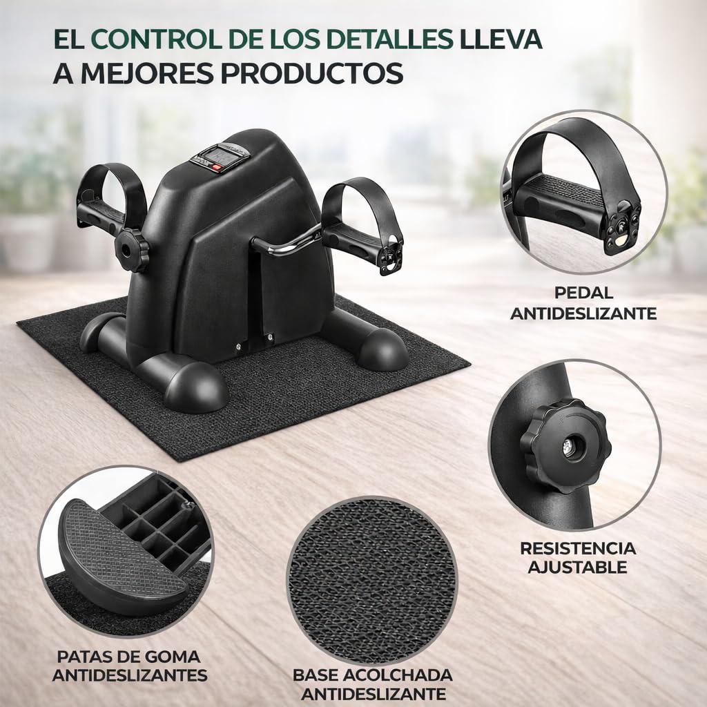 Pedaleador Estático con Pantalla LCD / Mini Bicicleta para Brazos y Piernas / Resistencia Ajustable / Pedales Antideslizantes / Rehabilitación y Fisioterapia / Fitness en Casa / Compacto Portátil