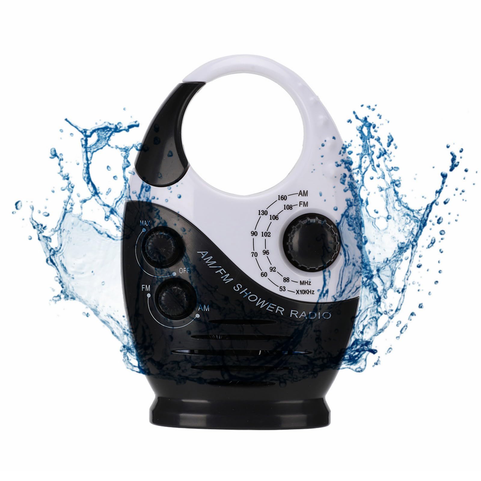 Waterproof Shower Radio, AM/FM Radio with Adjustable Volume Speakers, Battery Powered Portable Speakers with Hook Handle for Shower Rooms Bedside