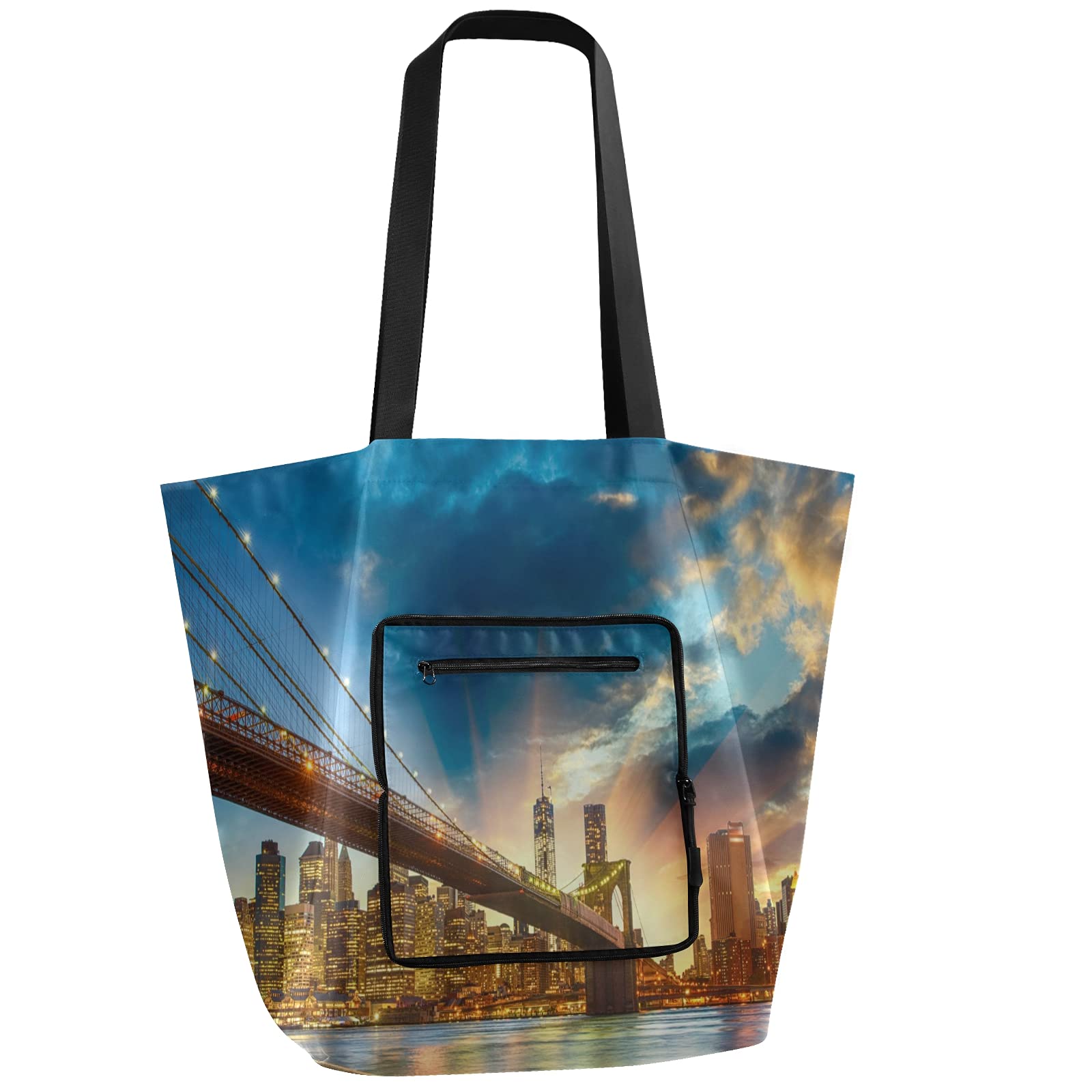 ALAZA Manhattan New York City Sunset Large Tote Bag Reusable Grocery Bag Foldable Shoulder Shopping Lightweight Bag with Handles for Outdoors Picnic