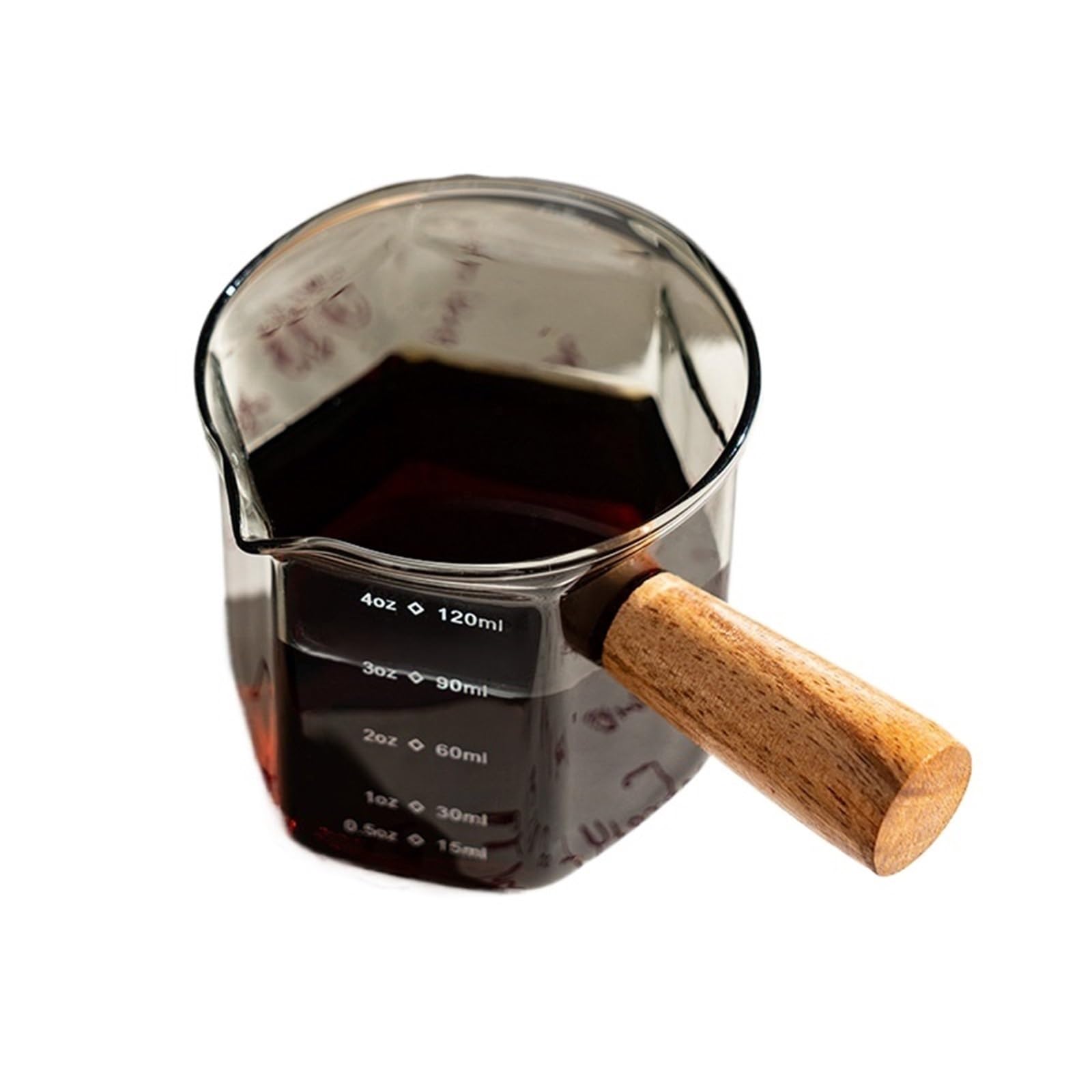 Jarra para Espumar Leche Taza medidora de Espresso con Mango de Madera, Jarra Hexagonal for Leche, Suministros de café, Taza for Salsa, Jarra for Servir, 120ml, 2 uds.(Grey)