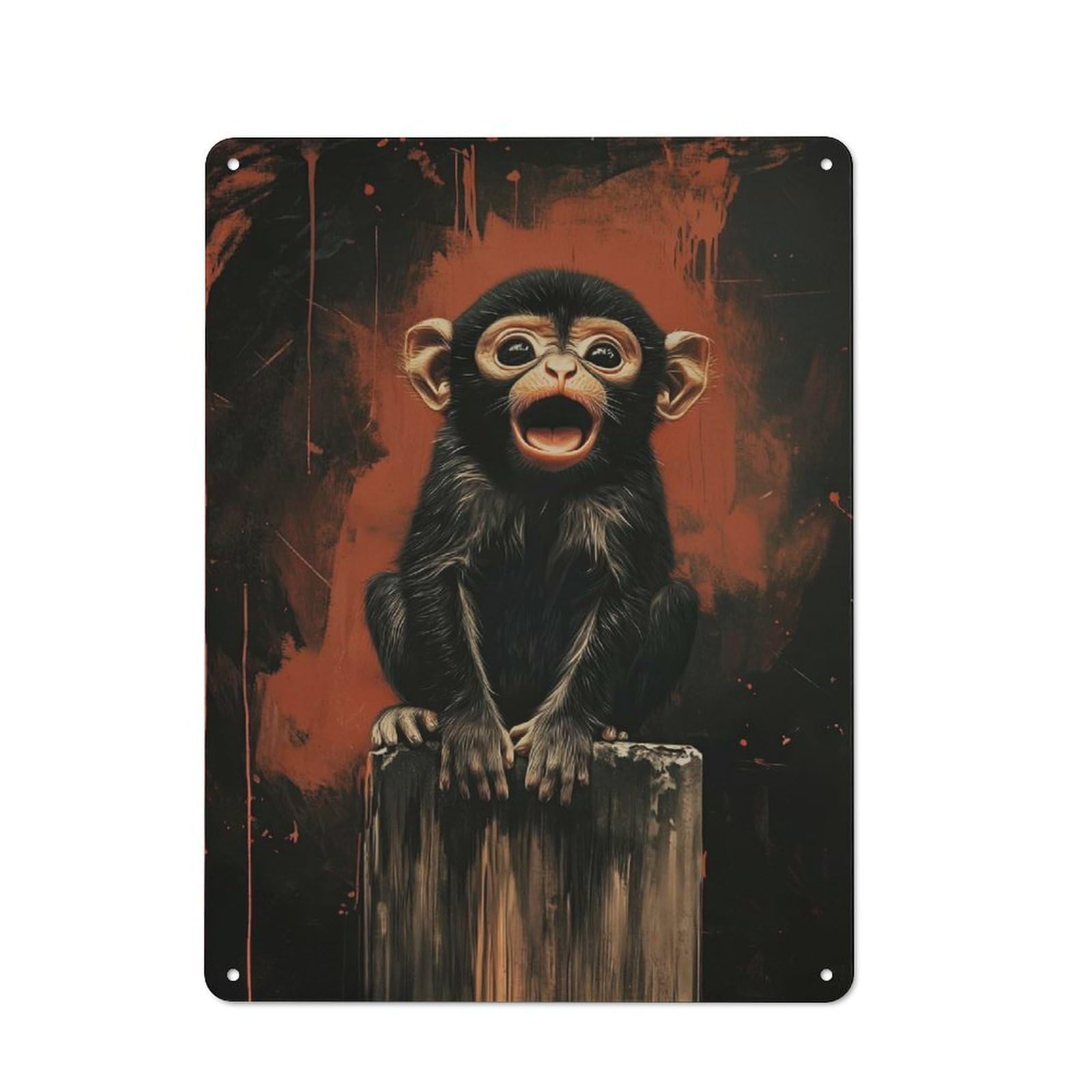 Junmoney Style-23 Tin Wall Plaque 40X30cm With Surprised Monkey Portrait For Hallway Wall, A Decorative Metal Sign For Hallways And Entrance Areas