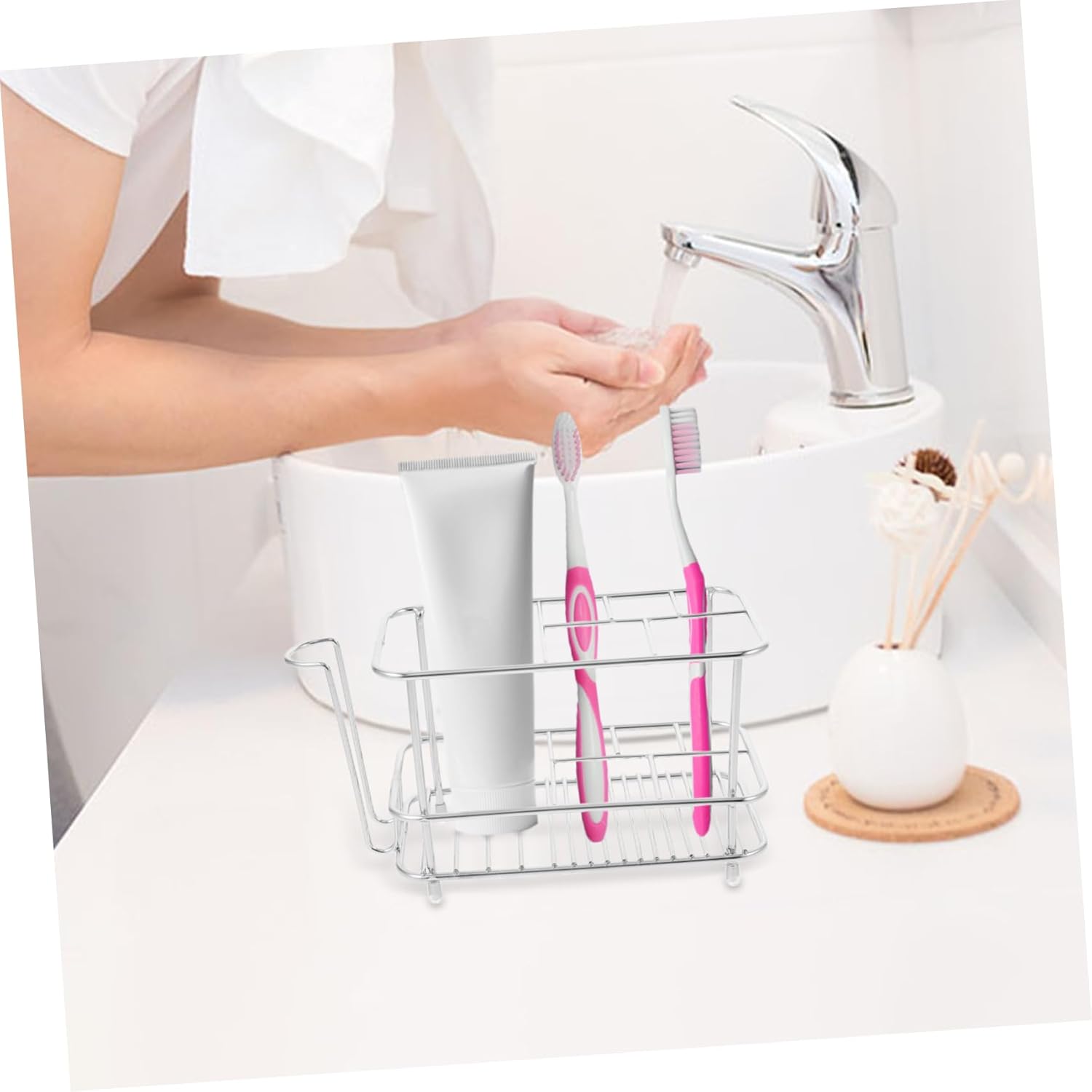 OUNONA 3pcs Stainless Steel Toothbrush Holder Divided Slots Convenient Electric Toothbrush Stand and Toothpaste Organizer for Bathroom Storage