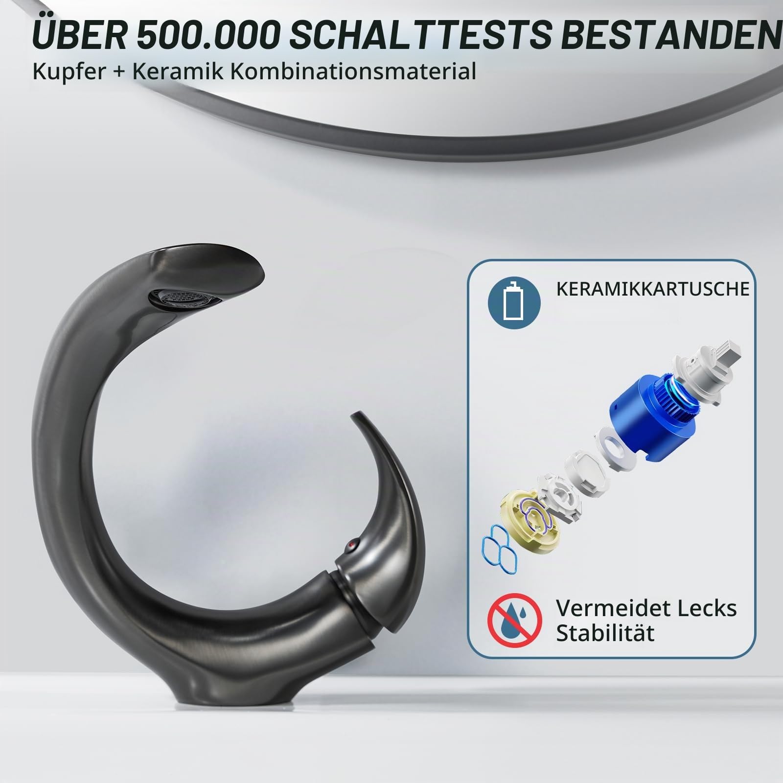 Wasserhahn Bad Grau Waschtischarmatur Armatur Badezimmer Mischbatterie Waschbecken Armaturen, Einhebelmischer Waschbeckenarmatur Messing, Kaltes und Heißes für Toiletten Oder Gäste Wc, Grau Matt
