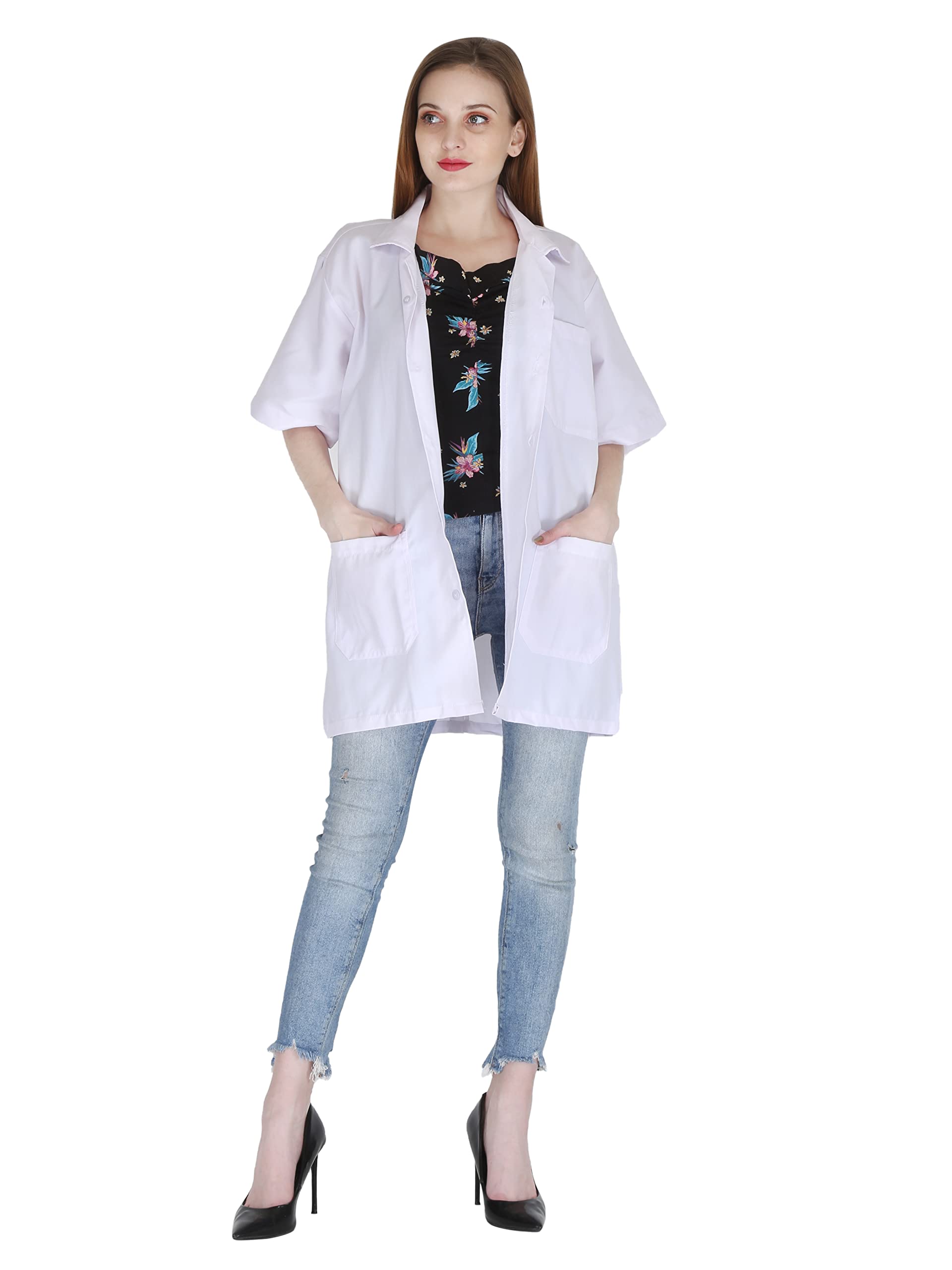 M's Solutions & Enterprises Unisex Plain 4 Buttoned, 3 Pockets Apron/Coat for Doctors, Nurses, Dentists, Lab Assistants/Technicians, Students, Researchers, Half Sleeves For Men & Women (White)