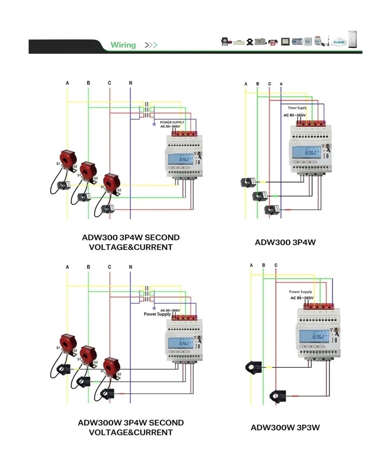 ADW300 miernik energii opcjonalny 4G 2G WiFi RS485 MODBUS-RTU 3/trójfazowy licznik energii elektrycznej (ADW300W)