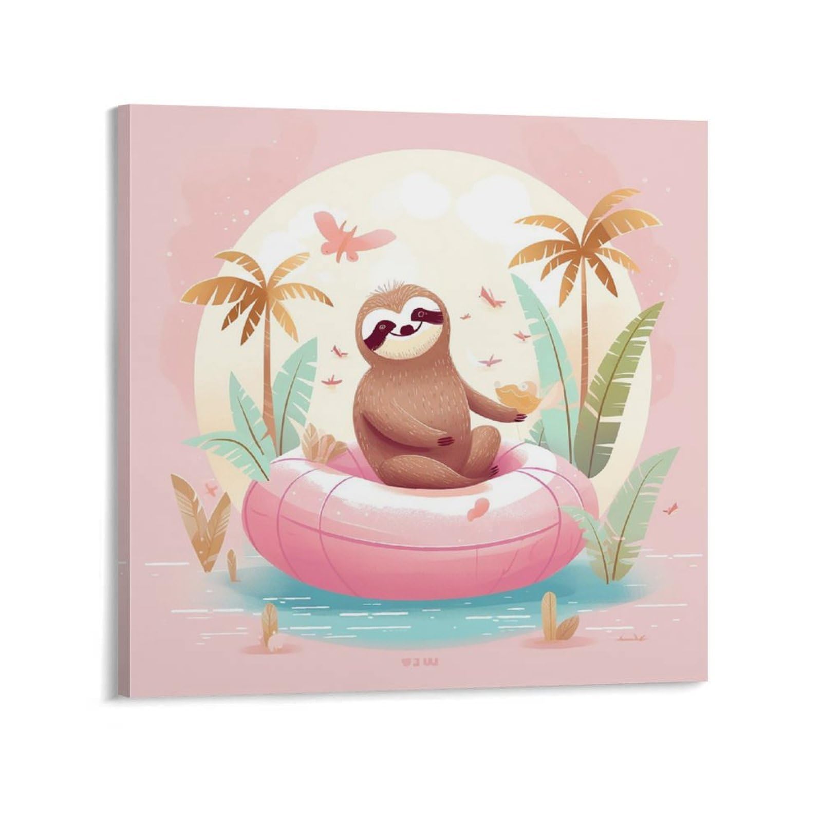 Sloth Flamingo Canvas Wall Art for Bedroom 16x16inch Canvas Prints Artwork for Walls Modern Picture Artwork Painting for Living Room Aesthetic Wall Paintings for Bathroom Kitchen Office Decor
