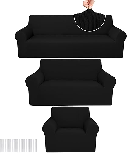 Miniatura 27 de Peryiter Juego de 3 fundas para muebles de sofá, sofá biplaza, sillón y silla, ajuste elástico, sin arrugas, protector de muebles (café café, Marrón