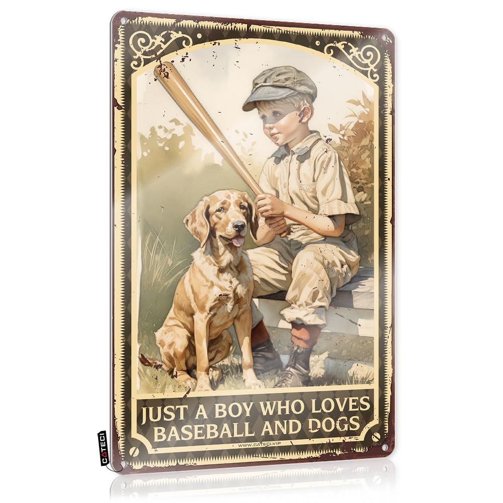 MWFKKADDB Tin Signs Just A Boy Who Loves Baseball And Dogs Tin Sign Cozy Room Decorfunny Decoroffice Cubicle Accessoriesmasculine Home Decor Tin Metal Sign Bar Open Metal Sign(30X40CM)