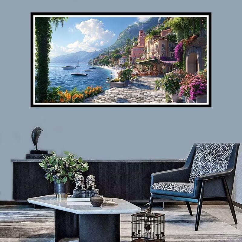 Diamond Painting Adultos, Diamond Painting Flor 5D Pintura Diamante, DIY Cristal Pintura De Diamante Para Adultos, Niños, Kit Diamond Painting Cuadrado,para Decoración Pared Hogar 40x80 inch Mar -f804