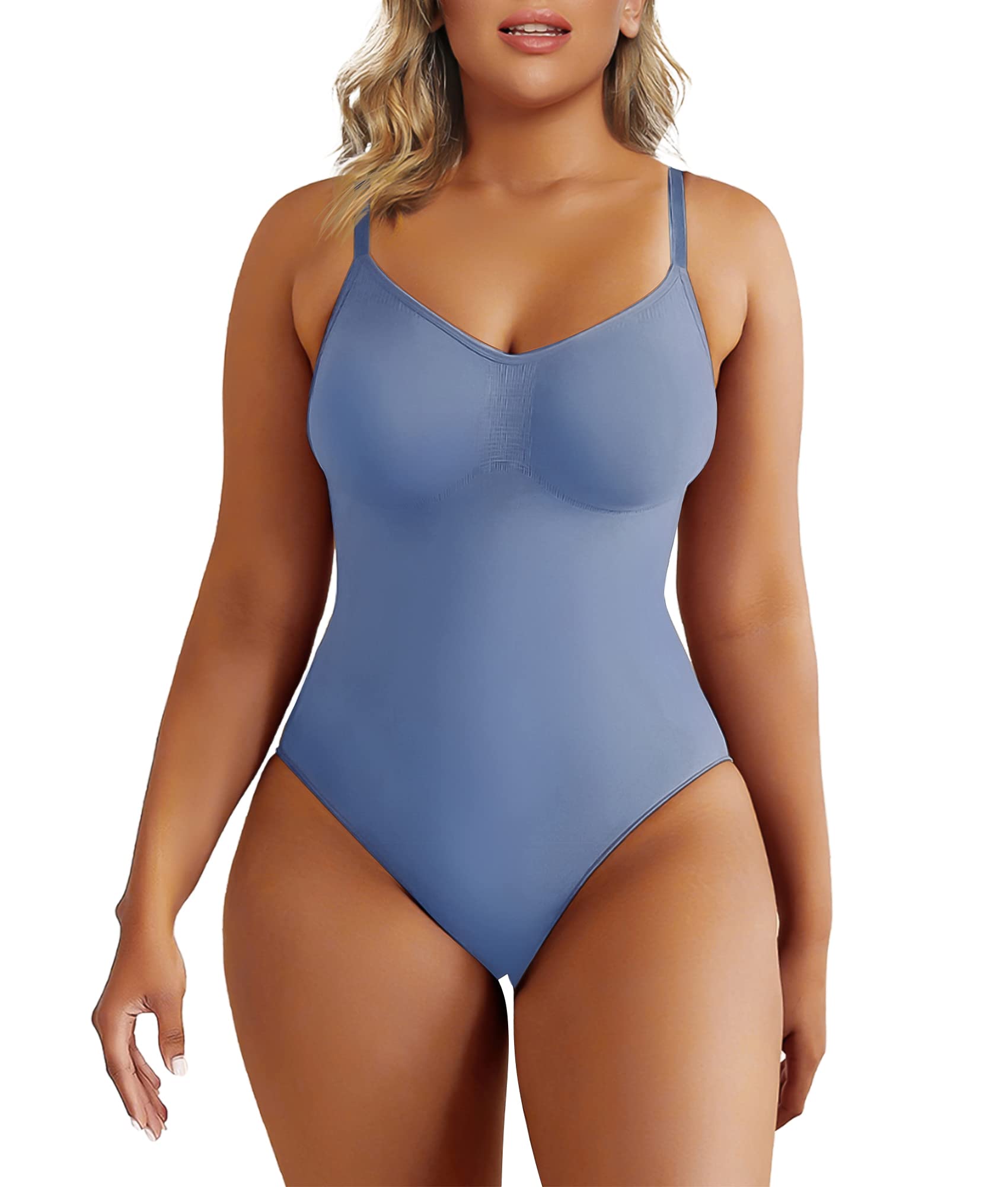 SHAPERX Bodysuit for Women Tummy Control Shapewear Seamless Sculpting Thong Body Shaper Tank Top,SZ5215-Smokeblue-2XL/3XL