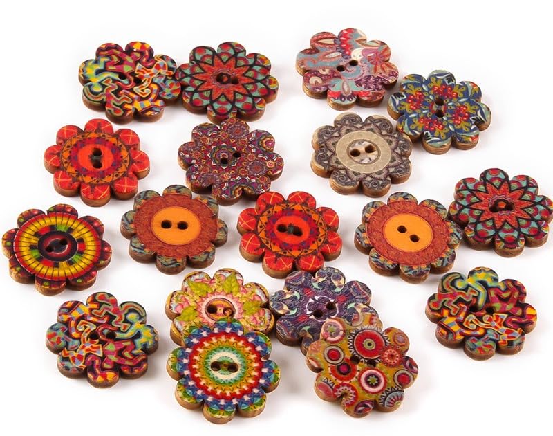 1000 Stück niedliche Holzknöpfe, natürliche Retro-dekorative Blumenknöpfe, hölzerne Blumenbaum-bemalte Knöpfe, verwendet für selbstgemachte Knöpfe zum Nähen von Kleidung