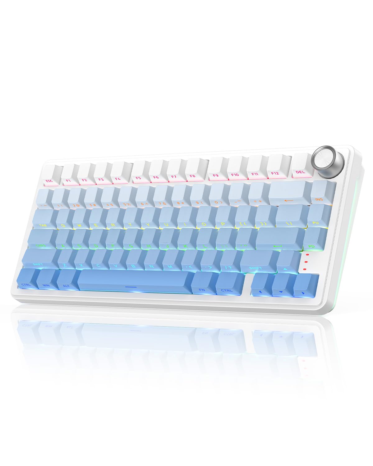 Wireless Mechanical Keyboard, 75% Hot Swappable Bluetooth Keyboard with RGB Lighting, 80 Keys, 2.4GHz/USB-C/BT5.0, Side Printed PBT Keycaps, for PC Mac Laptop Windows Gamer, Blue-white Blue White-K75