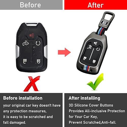 Miniatura 6 de Moonlinks Funda de aleación de zinc para llavero de 5 botones compatible con Chevy SilveradoGMC Sierra 1500 2500HD 3500HD 2019-2022, funda de