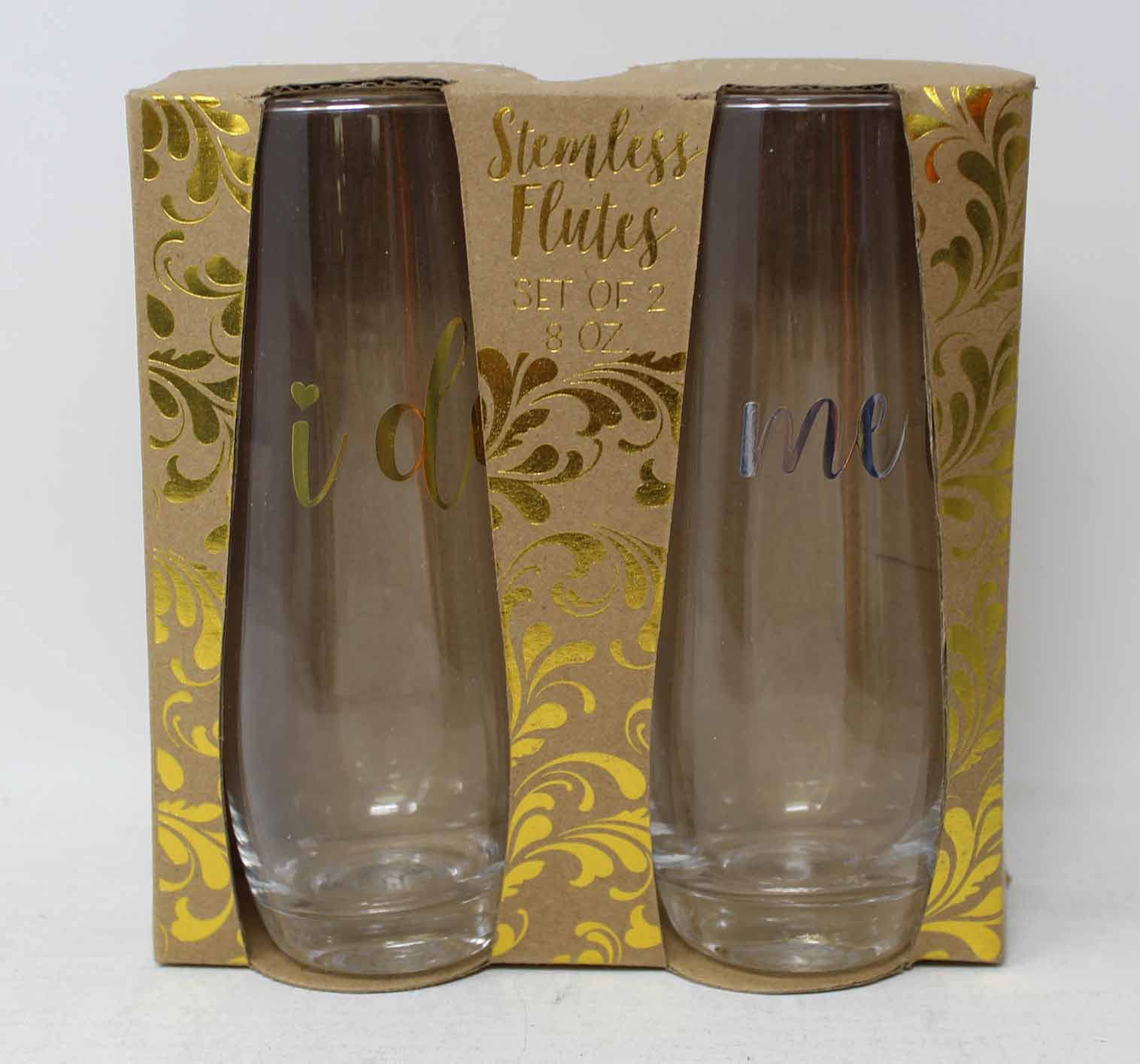 TMD Holdings "I do, me too" 8oz Stemless Flutes, Set of Two