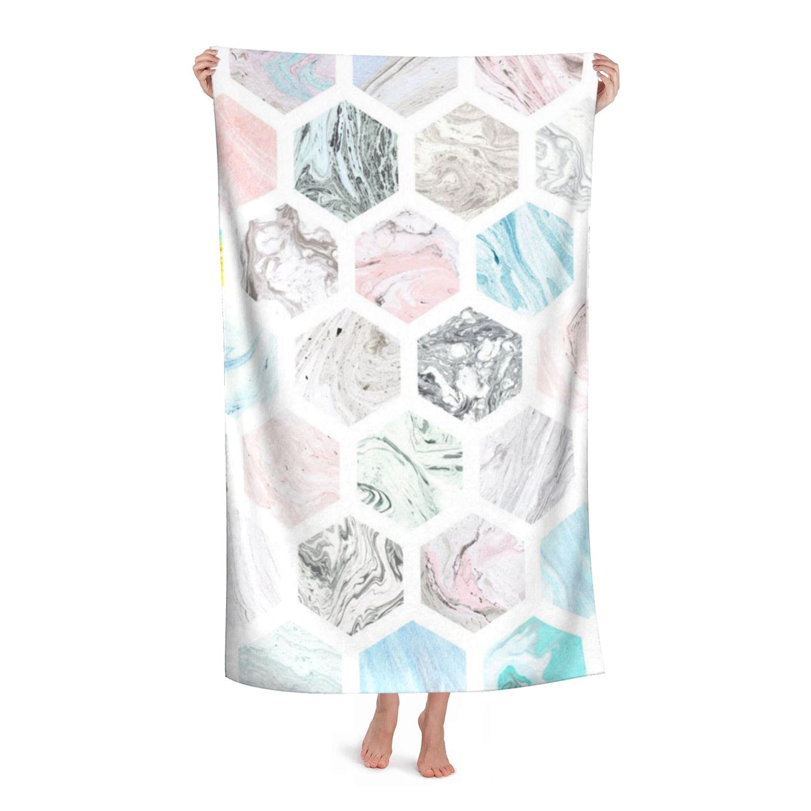 LSRCPD Marbled Stone Textures Beach Towel Highly Absorbent Microfiber Beach Blanket Soft Bath Towels 80 x 130 cm