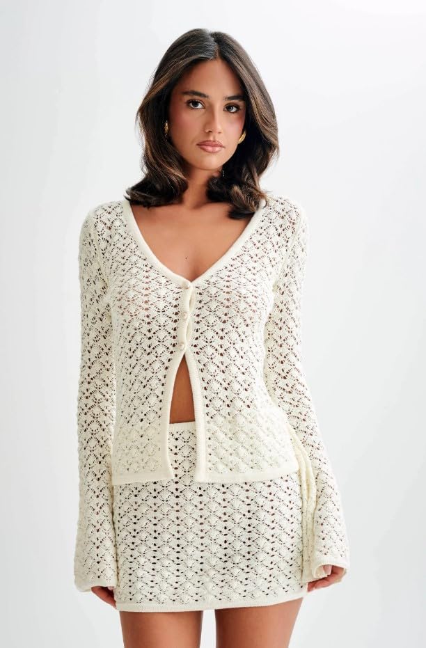 VOIKERDR White Cover Up Crochet Sets Two Piece Women Skirt Set Summer Beach Coverup4