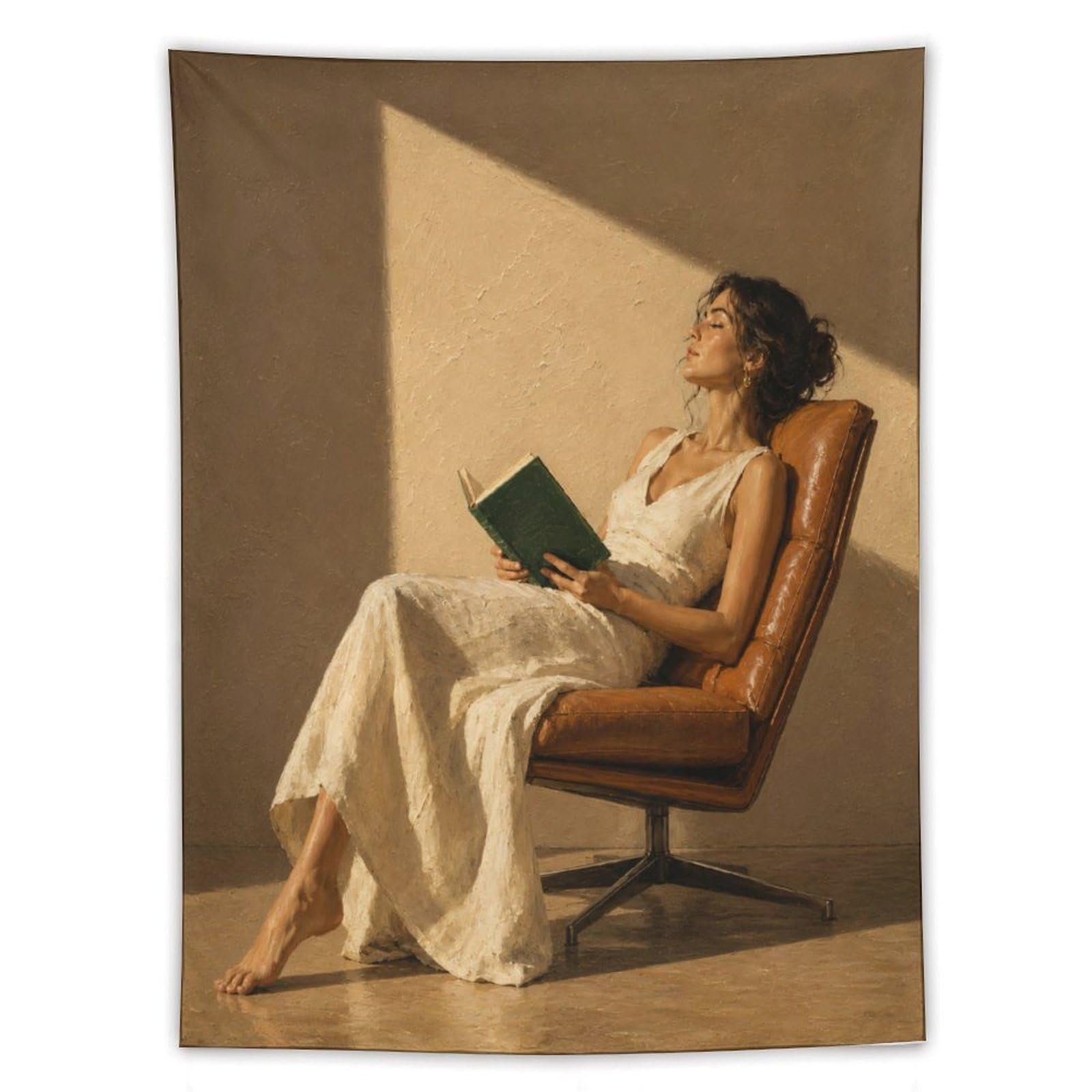 H3B8U2Y5 Woman Reading in Sunlight Wall Tapestry, College Dorm