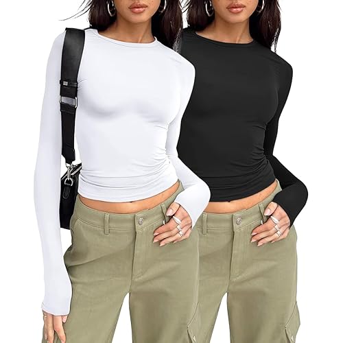 AUTOMET 3 Pack Womens Long Sleeve T Shirts Fall Fashion Basic Going Out Crop Tops Slim Fitted Winter Clothes 2025
