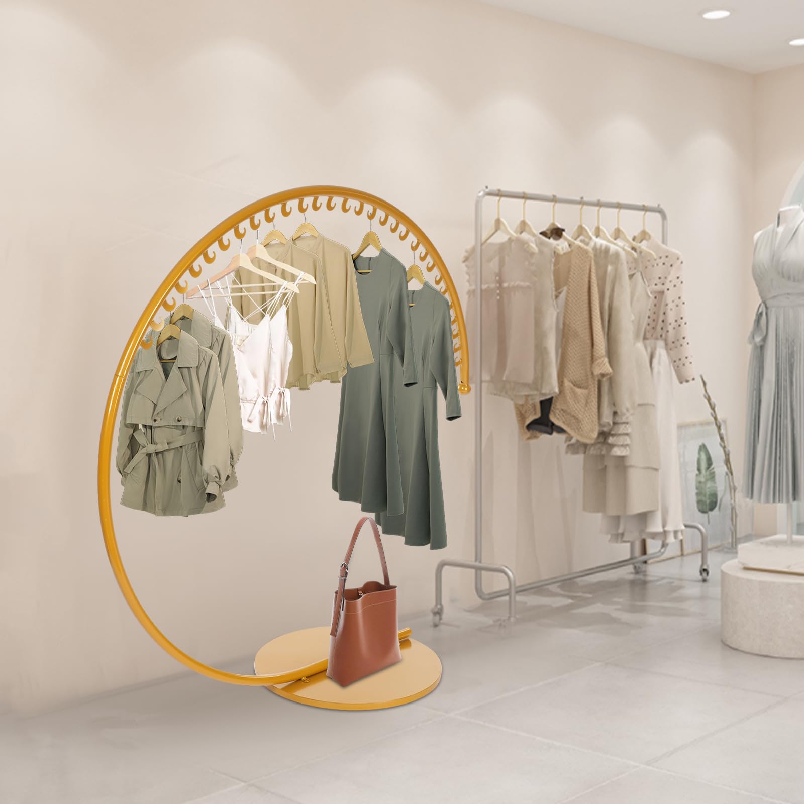 kunghei 59 Inch retail Display Clothing Rack, Metal Garment Rack, Freestanding Coat Rack, Clothes Display Rack for Bedrooms, Living Rooms, Boutique Clothing Stores