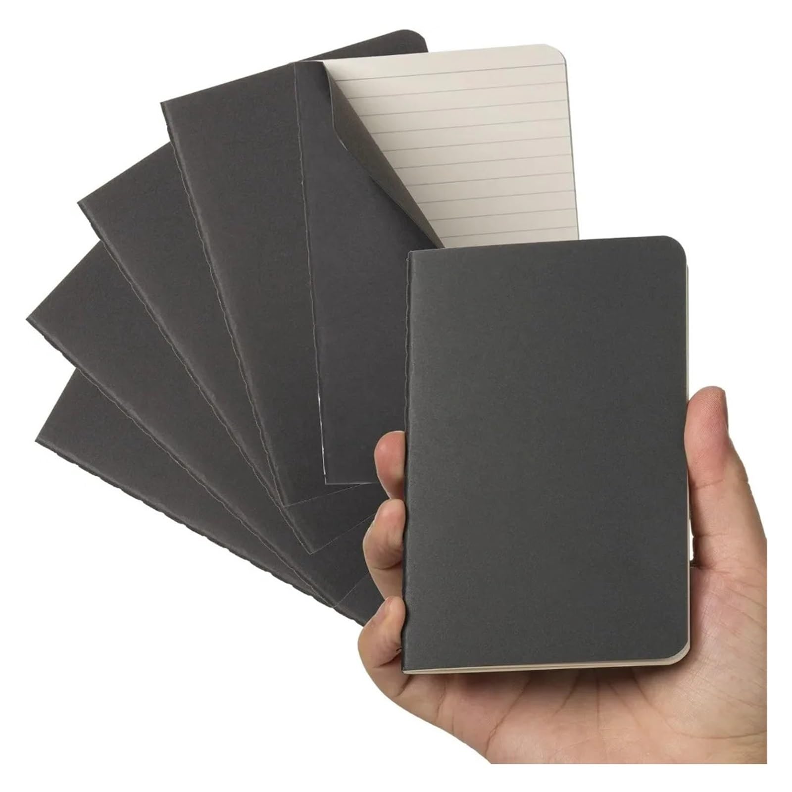 Carnet de poche lot de 6 mini journaux lignés 9.9x14 cm couverture souple noire