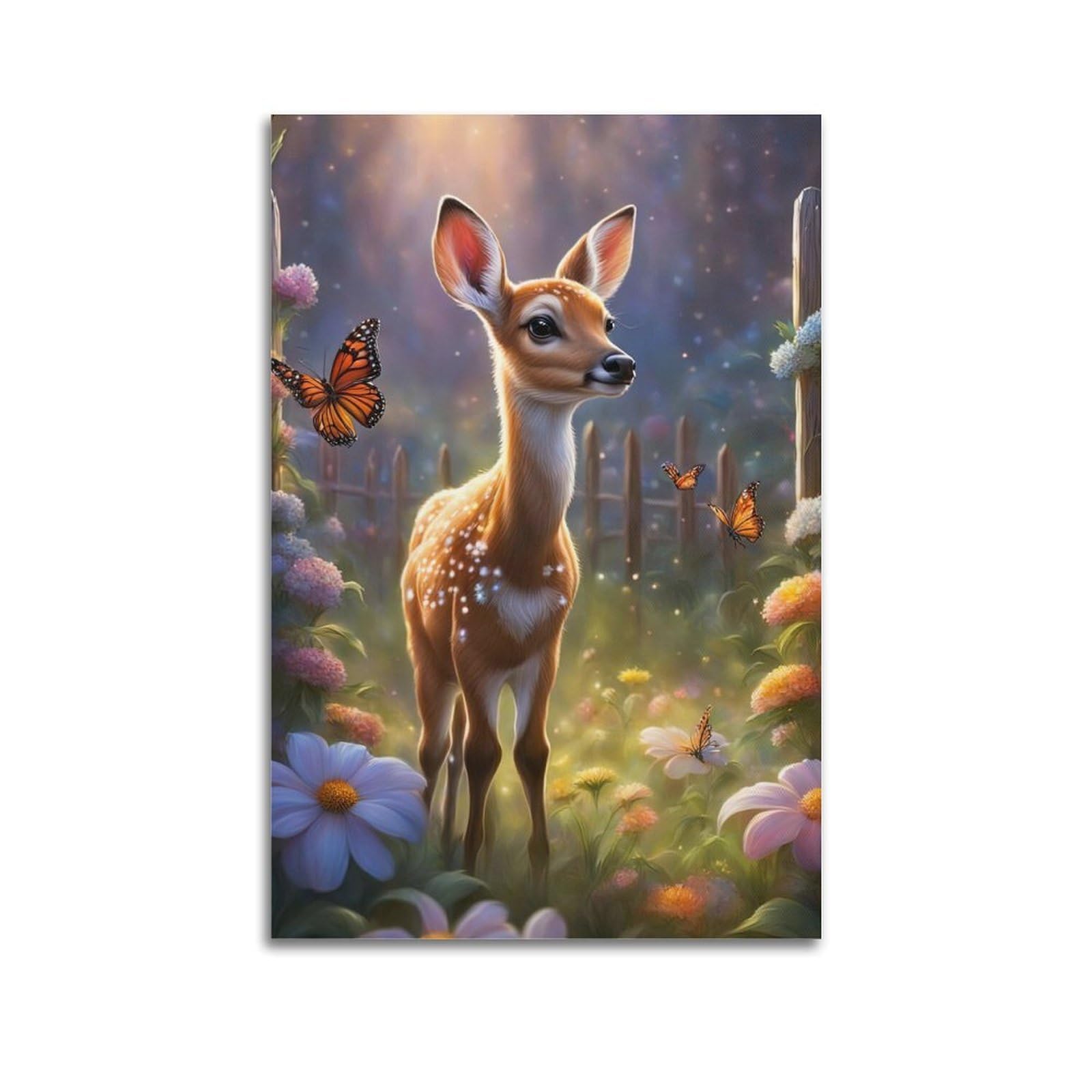 HUIYHB Animal Poster Butterfly And Deer Poster Decorative Painting Canvas Wall Posters And Art Picture Print Modern Family Bedroom Decor Posters 20x30inch(50x75cm)
