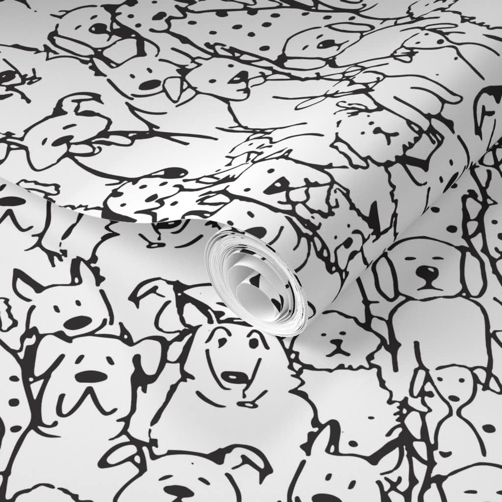Removable Wallpaper 3ft x 2ft - Life Black White Dogs Canine Pet Animal Love Friend Kids Modern Custom Pre-Pasted Wallpaper by Spoonflower