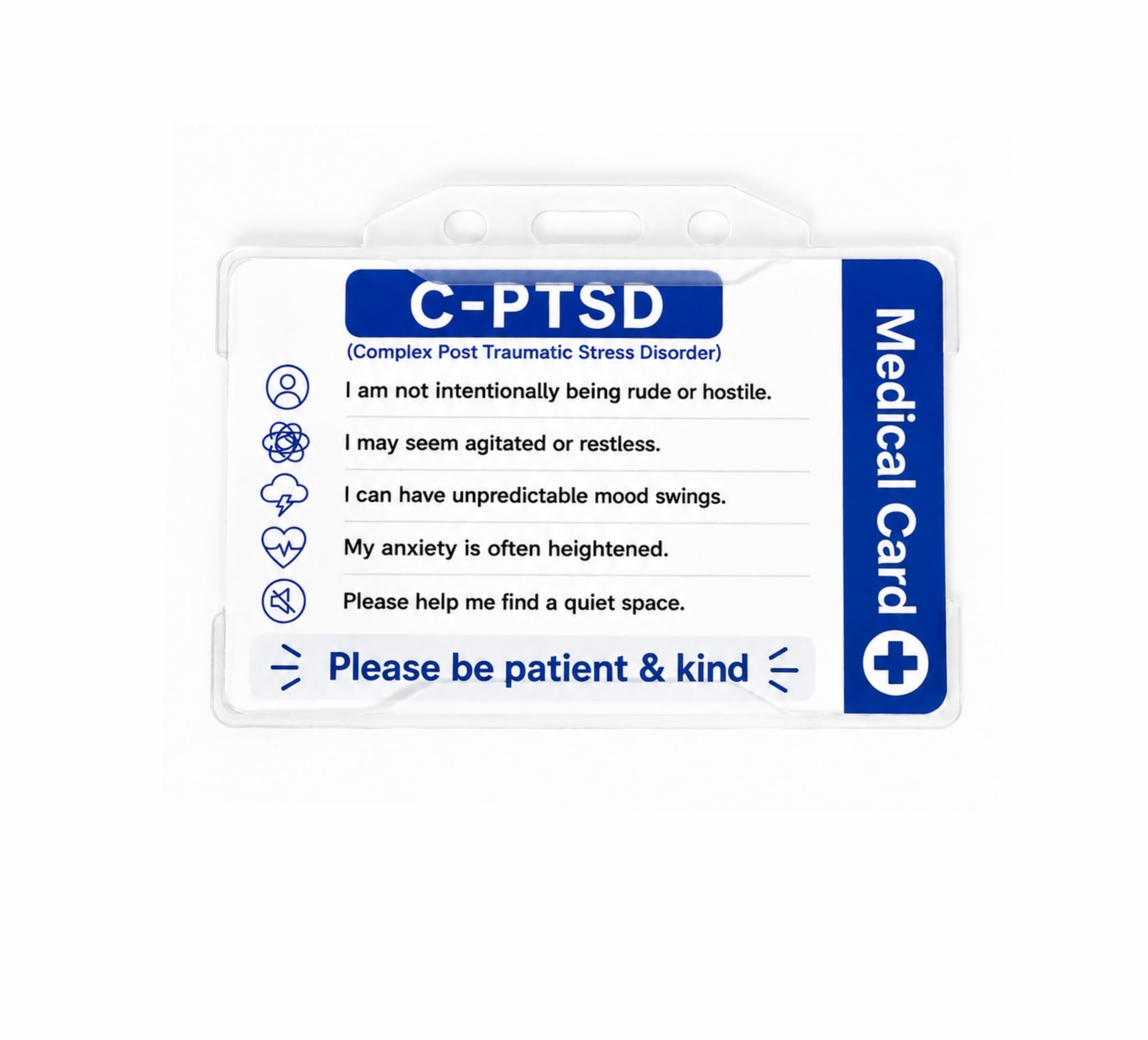 C-PTSD Hidden Disability Awareness Medical Card with Clear Holder