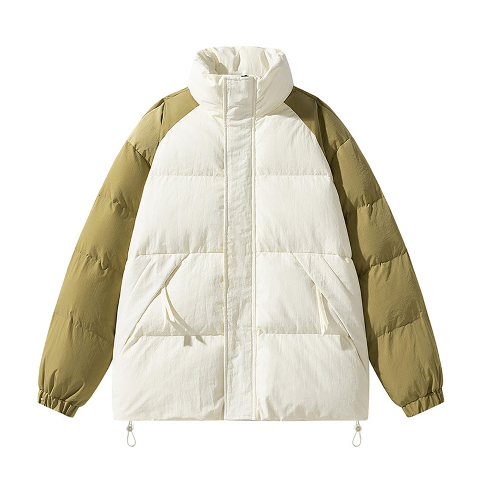 Generisch Skijacke Herren, Winter Warm Hooded Casual Jacket Fake Two-Piece Cardigan Cotton Jacket Herren Puffer Workwear Mens Vintage Jacket (XXL, Weiß)