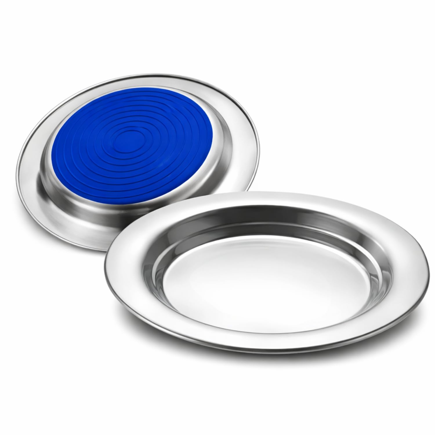 Stainless Steel Cat Bowls, 7" Wide Whisker Fatigue Cat Food Bowl with Non-Slip Bonded Silicon Base Plates, Flat & Shallow Feeding Dish for Cats, Kittens & Small Dog, Easy to Clean, 2 Pack