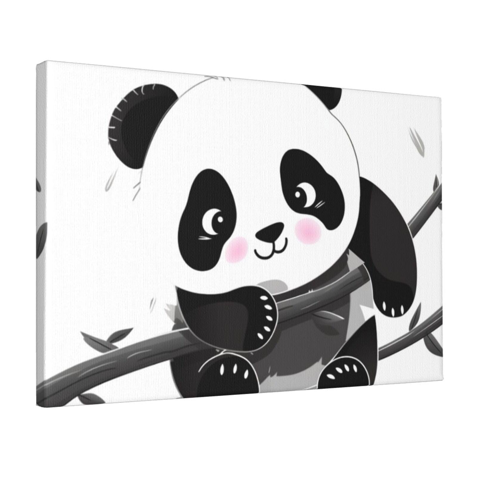 KLOPH Cute Pandas Canvas Wall Art for Living Room 12"x18" Modern Artwork Painting for Bathroom Hanging Canvas Prints Aesthetic Wallart for Bedroom Kitchen Office Wall Decor