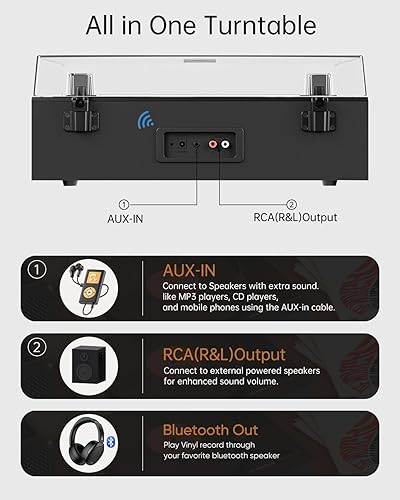 Miniatura 5 de Tocadiscos automático, tocadiscos de vinilo con transmisión por correa Bluetooth, cartucho magnético AT-3600L, entrada y salida Bluetooth, altavoces