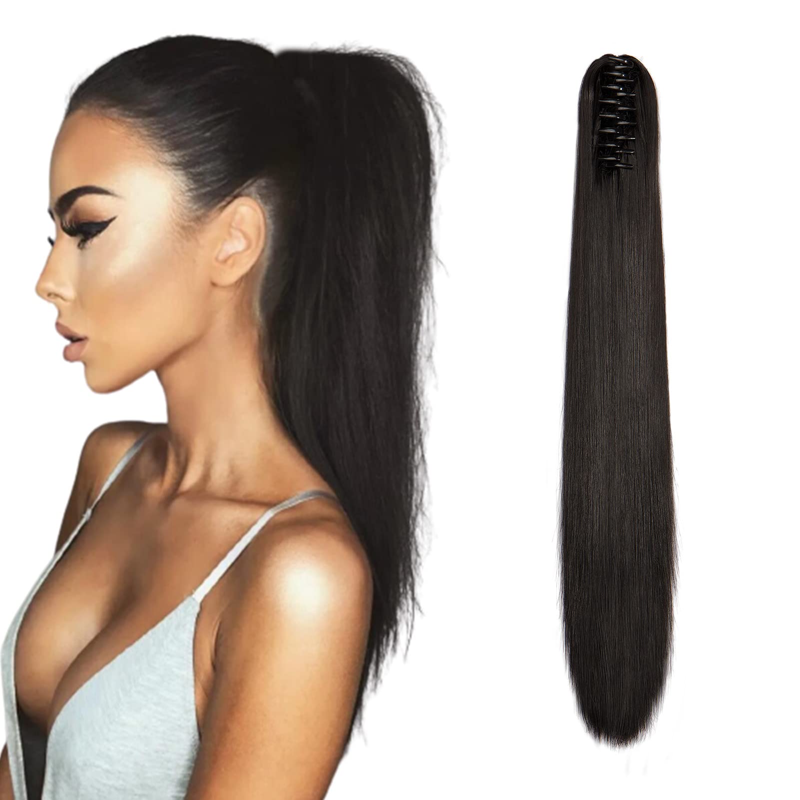 Cybelleza 55cm Coda di Cavallo Extension Capelli Sintetici Extension Coda Finta Capelli Lisci Posticci per Capelli Lunghi Ponytail Claw Parruchino per Donna (Marrone scuro)