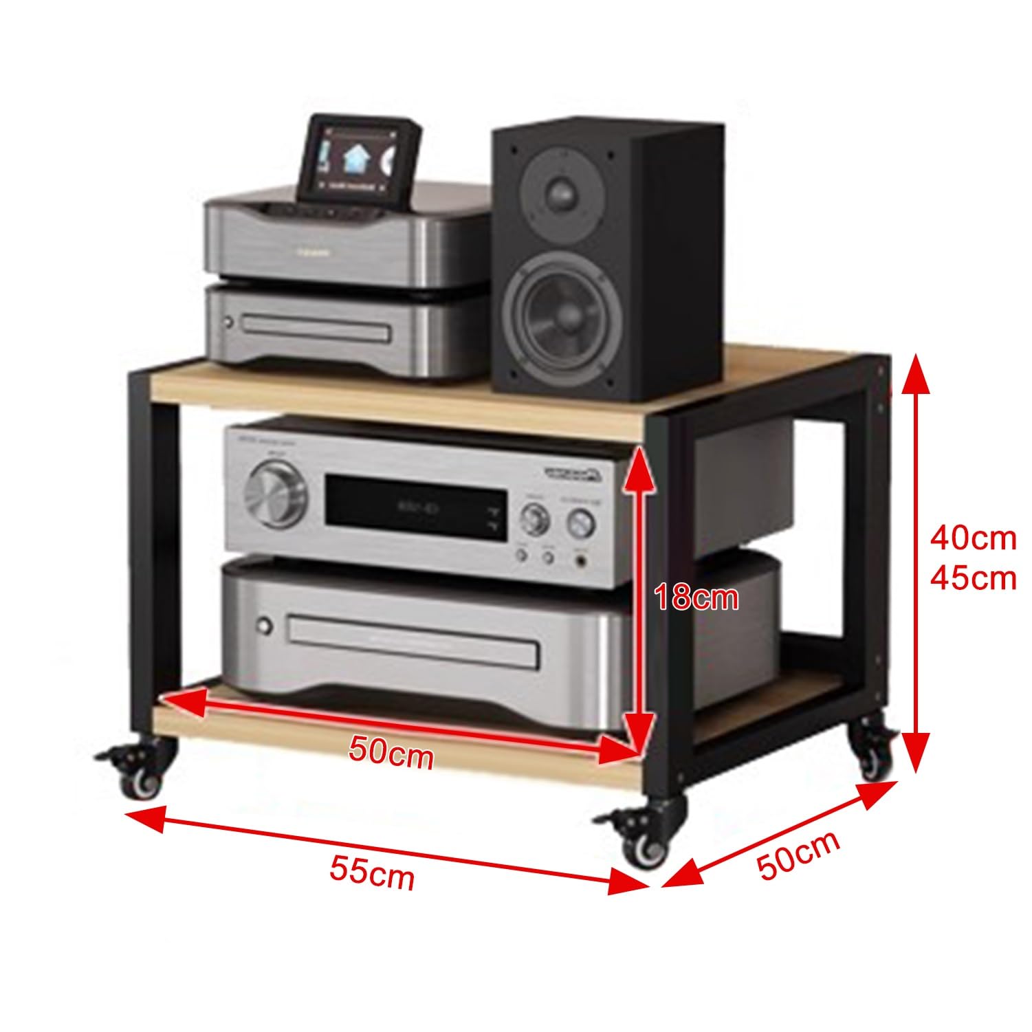 Rack HiFi con 2/3/4/5 livelli, supporto AV multimediale, rack per componenti audio/video, stabile armadio di archiviazione stereo per lettore DVD/giradischi/TV box (nero, L55 x W50 x H40 cm)