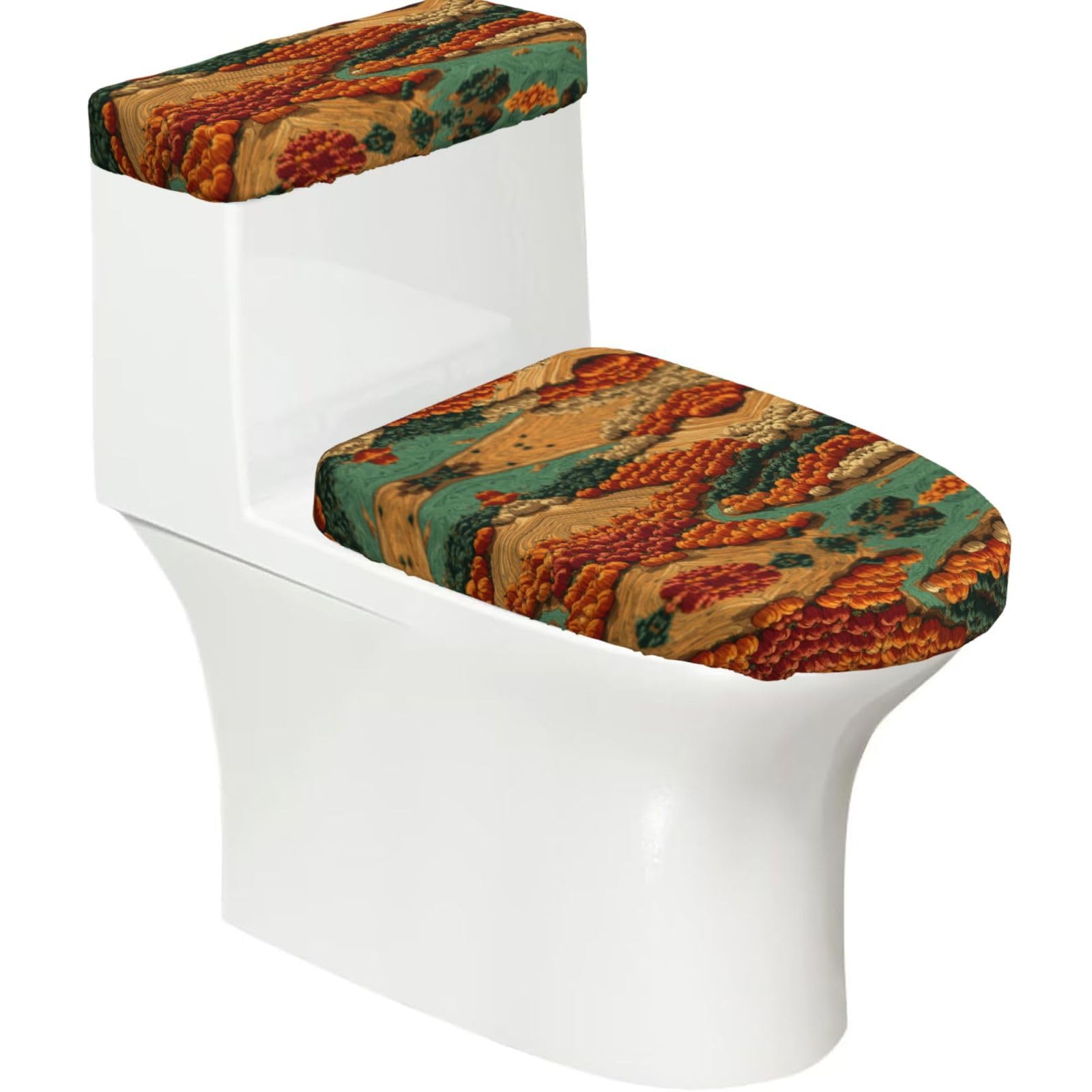 Mrowyc Black Four-Color Pumpkin Field Printed Toilet Seat Set - Set Of 2 - Universal Toilet Seat Cover - Housewarming Birthday Christmas Gift