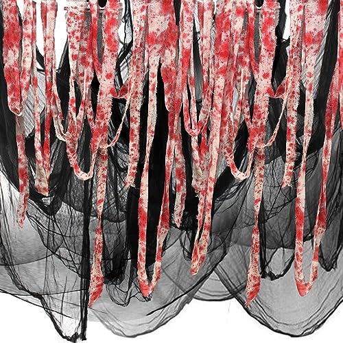 NoriStyle 215x600cm Spooky Black Creepy Cloth for Halloween Decorations Indoor Outdoor, Bloody Gauze for Haunted House Window Door Halloween Costumes Yard Party Decorations